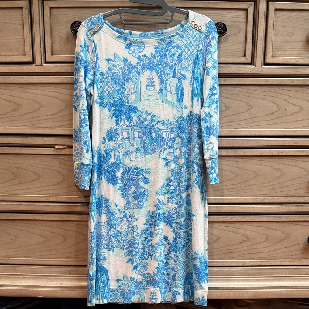 Lilly Pulitzer Blue & White Printed Long-Sleeve Dress